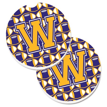 Carolines Treasures Letter W Football Purple and Gold  Cup Holder Car Coaster, PK2 CJ1064-WCARC